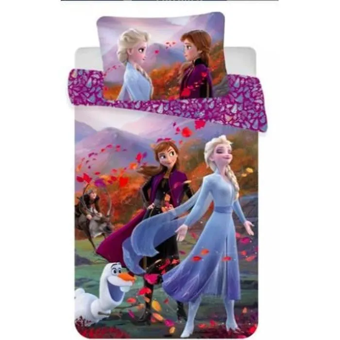 Parure de lit enfant - Disney - La Reine des Neiges - 100% coton - 100x135 cm - Ana et Elsa-0