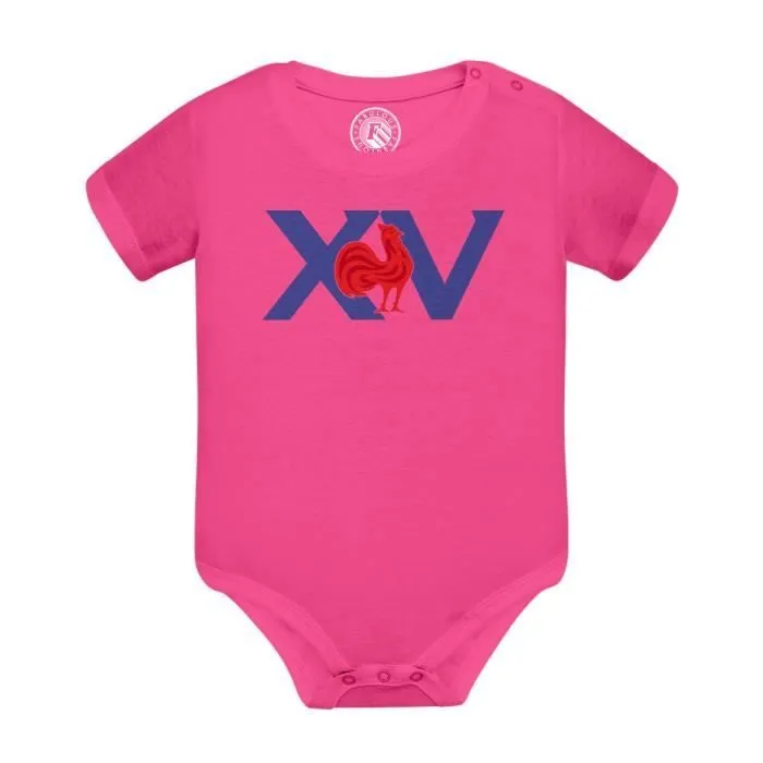 Body Bébé Manche Courte Rose XV France Rugby Sport Ballon Equipe-0