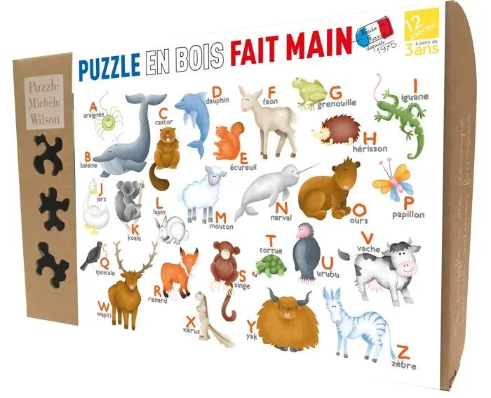 Puzzle en bois fait main 12 pièces - Puzzle Michèle Wilson - Alphabet des Animaux - Pour enfants dès 3 ans-1