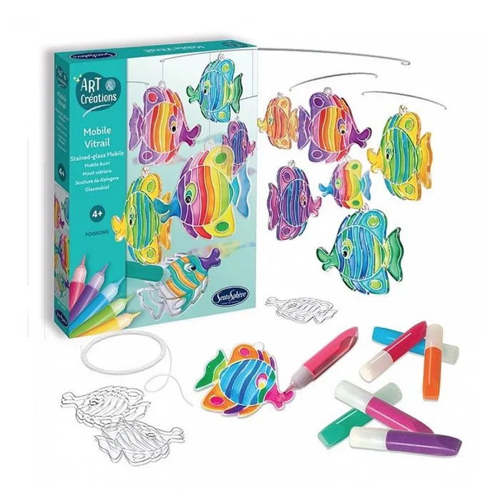 Mobile de Poissons - Sentosphere - Vitrail - Multicolore - Activité créative - Enfant-1
