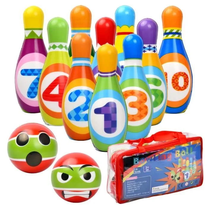 Jeux de Quilles - Enfant - 10 Quilles + 2 Boules - Plastique ABS - 29x15x8cm - Mixte-0