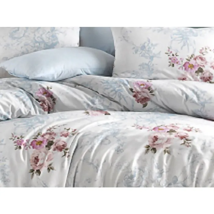 Parure de lit - CLARA - Bleu - 220x240cm - 80% Coton - 2 Taies d'oreillers-2