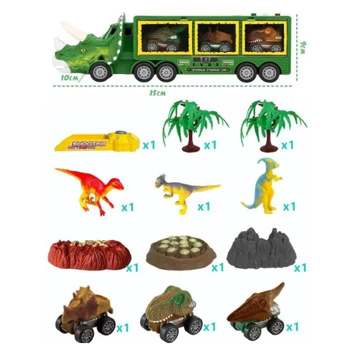 14 en 1 Dinosaure Jouet Dinosaures Camion Transporteur de Voitures avec Oeuf et Dinosaure Enfant Jouet, Mini Voiture Enfant, Cadeau-1