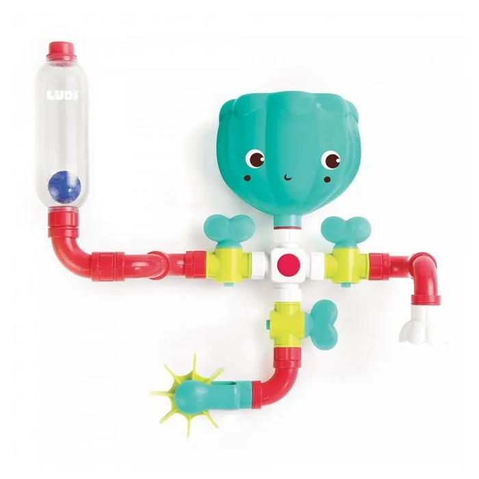 Circuit d'eau à construire LUDI - Jouet de bain pour bébé - 14 pièces à assembler avec moulin et arroseur-3