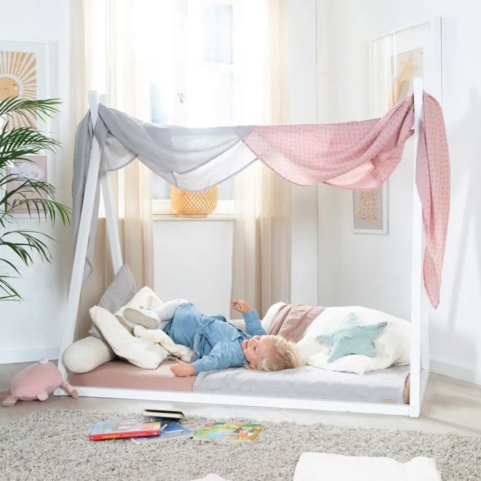 Lit Tipi 70 x 140 cm pour Enfants ROBA - Bambou Certifié FSC - Lit Indien pour Garçon et Fille - Bois Laqué Blanc-5