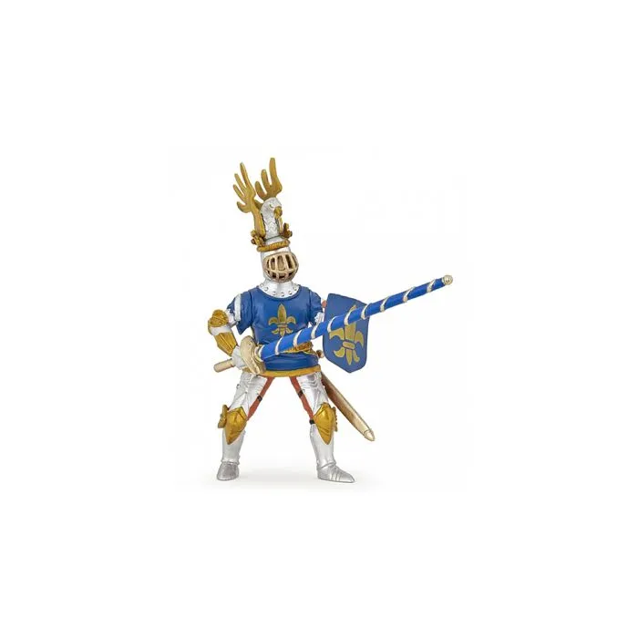 Figurine Chevalier Bleu fleur de lys - PAPO - LE MONDE MEDIEVAL - Lance, bouclier et épée - Pour Enfant-0