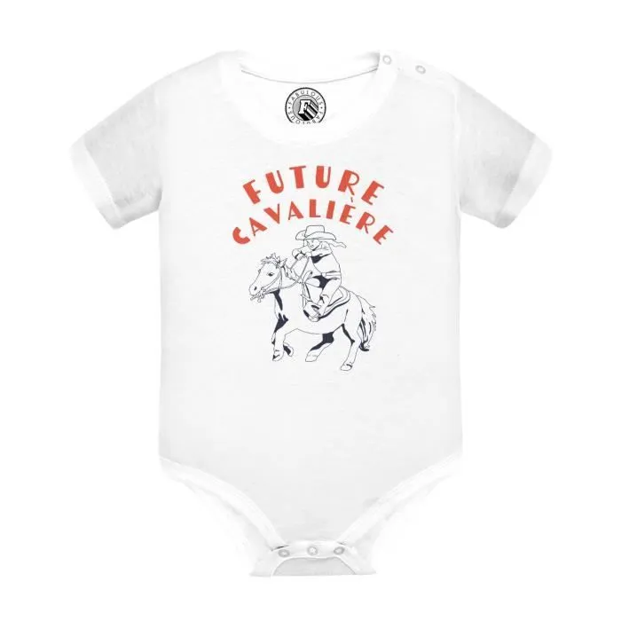 Body Bébé Manche Courte Blanc Future Cavalière Sport Equitation Cheval-0