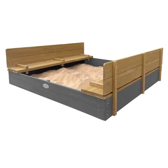 AXI Ella XXL Bac à Sable Enfant Gris & Marron | Bac à Sable pour Enfants en Bois FSC avec Couvercle & Banc | 150 x 150 cm-0