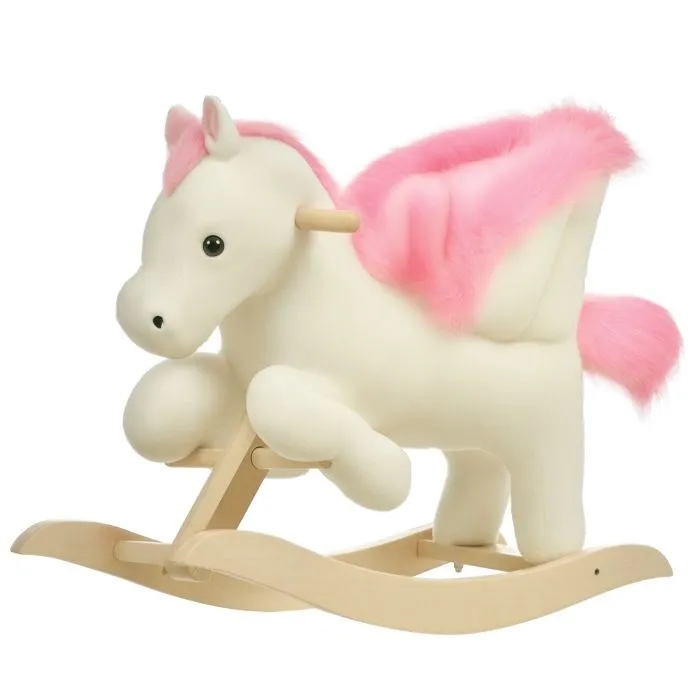 Cheval à bascule musical en bois peuplier blanc et rose pour enfant de 18 mois et plus-0