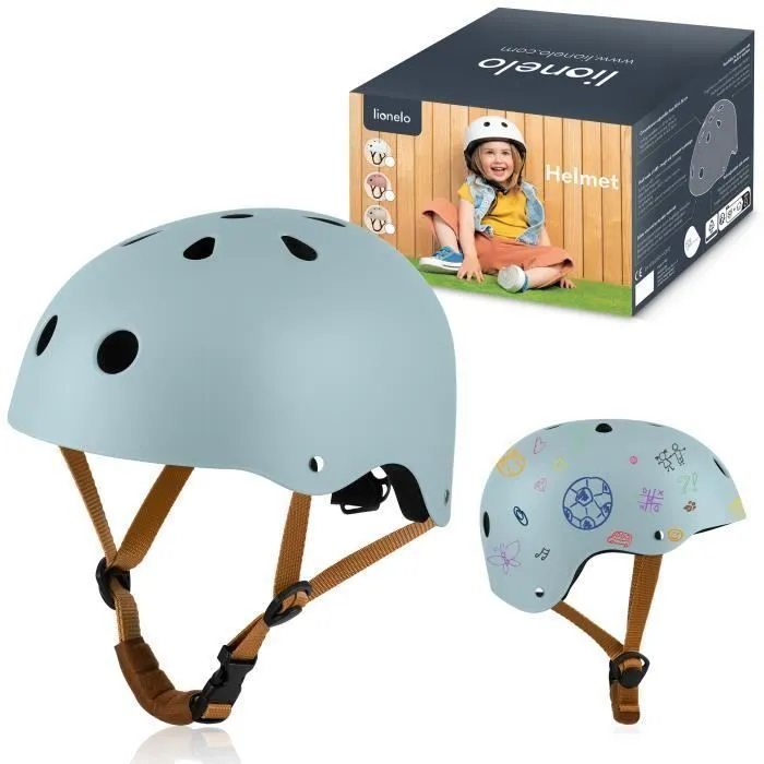 Casque vélo enfant LIONELO - 50-56 cm - Possibilité de décoration - Matériaux absorbant les chocs - Intertek - Bleu-0