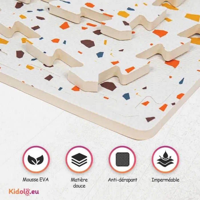 Tapis d éveil et jeux Enfant Puzzle Terrazzo Orange - 120 x 180 cm - Géant - Mousse EVA sûre et durable - Kidolo-2