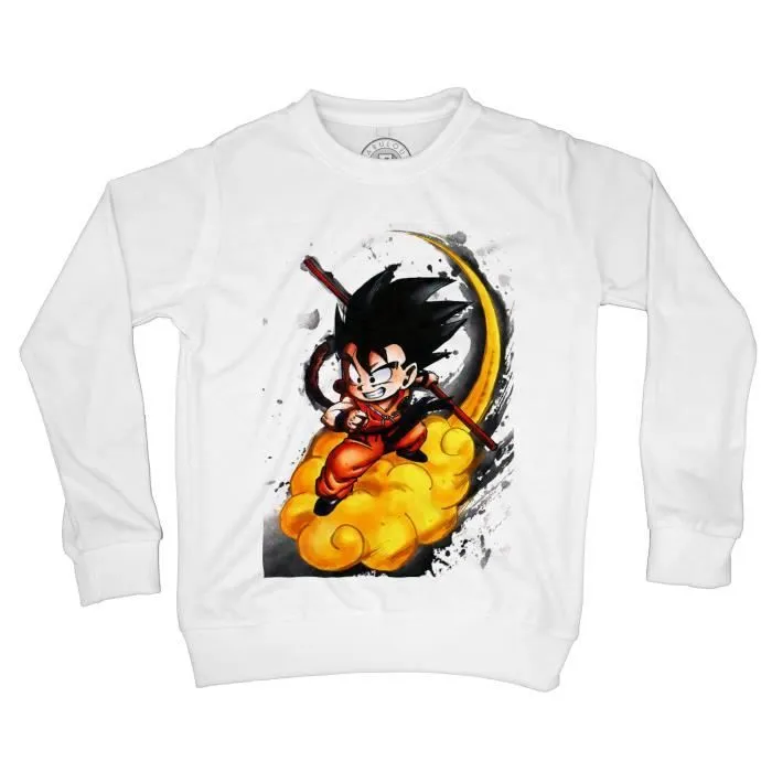 Sweat-Shirt Enfant - Fabulous - Goku Nuage Magique Kinto - Manches Longues - Col Classique - Blanc-0