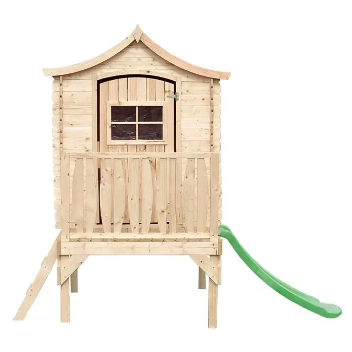 Maisonnette en bois avec toboggan - TIMBELA M550A - 175x146xH212cm/1.1m2-1