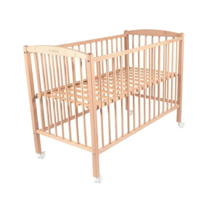 Lit bébé évolutif en bois Combelle - Modèle Arthur - 60x120cm - Hauteur réglable - Roulettes-1