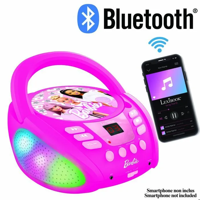 Lecteur CD Bluetooth - Barbie - Multicolore - Bluetooth 5.0 - Prise auxiliaire - Effets lumineux-0
