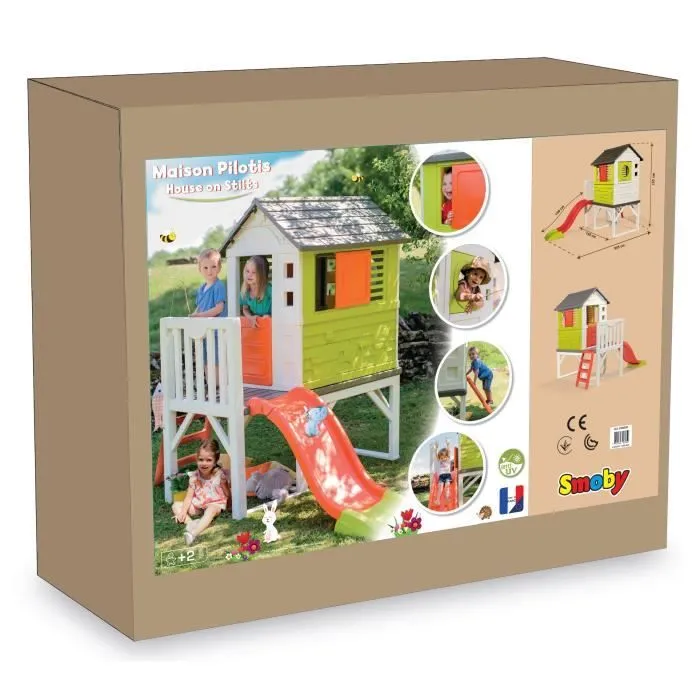 Maison Pilotis Smoby - Toboggan - Plateforme 70cm - Anti-UV - Vert - Fabriqué en France-7
