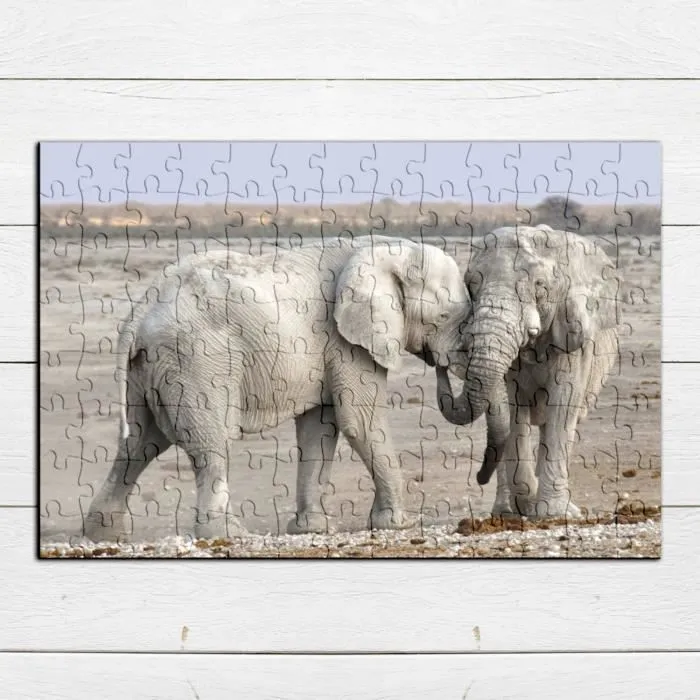 Puzzle Classique 100 pièces Bebe Elephants Jouent Sensemble Savane Nature Vie Sauvage-3