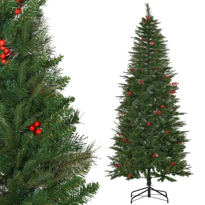 HOMCOM Sapin de Noël Artificiel 210 cm 746 Branches avec Houx + Support Pied Pliable Vert-0