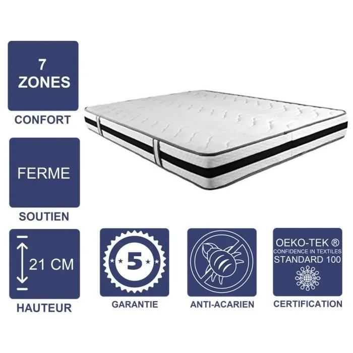 Lot de 2 Matelas 70x190 Mémoire de Forme 60 Kg-m3 + 2 Alèses x 21 cm Ferme + 2 Oreillers Visco - 7 Zones de Confort - Noyau Aertech-0