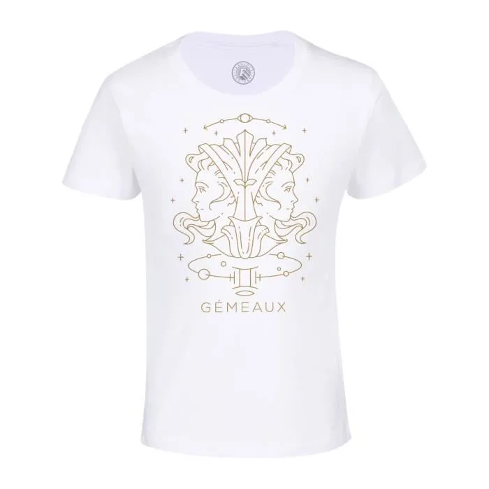T-shirt Enfant Blanc Gemeaux Signe Astrologie Bohème Zodiaque Astres Constellation-0