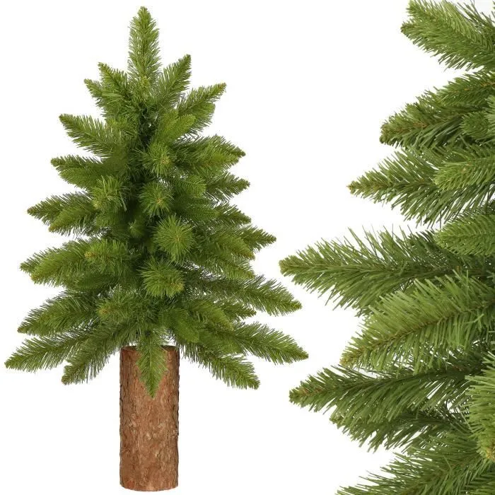 Sapin de Noël artificiel - SPRINGOS - 90 cm - Vert avec tronc naturel - PVC, PE - Intérieur-0