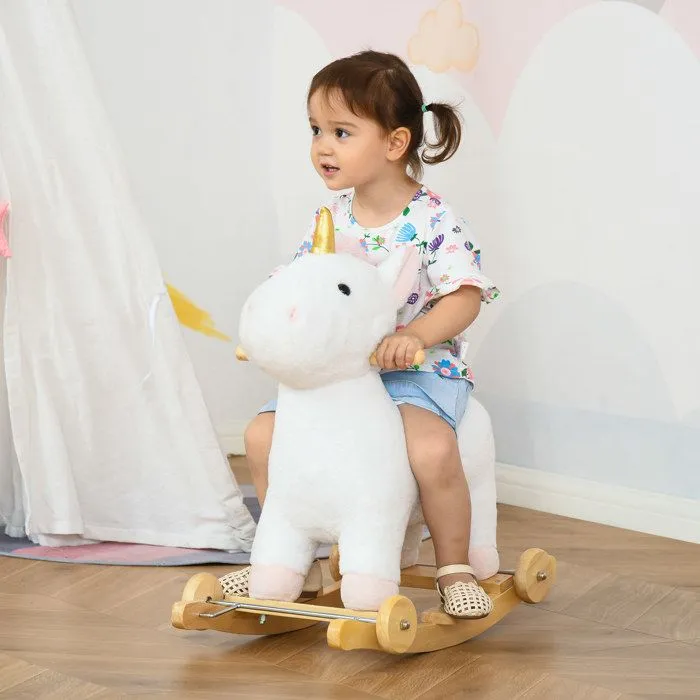 Cheval à bascule enfant - HOMCOM - licorne à bascule en bois avec roues - utilisation 2 en 1 pour petits enfants - avec effet sonore-1