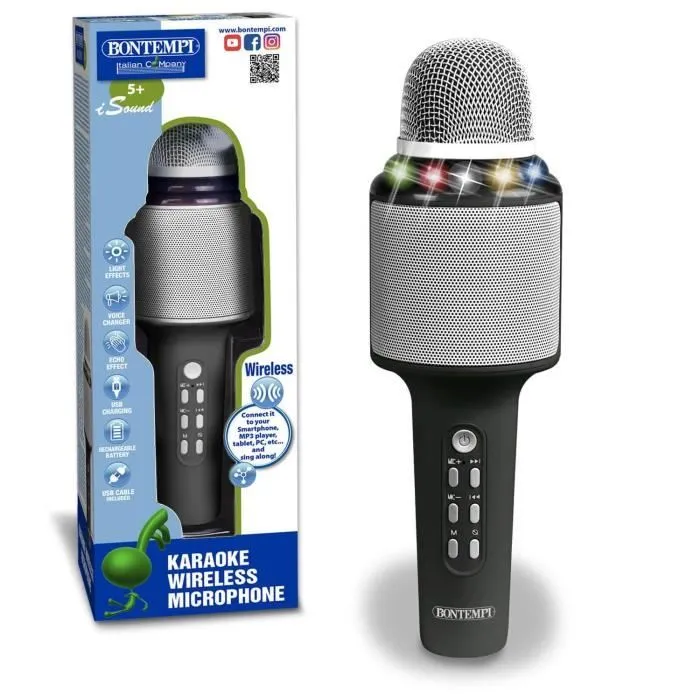 Micro karaoké - BONTEMPI - Modèle Unique - Connexion sans fil - Effets lumineux - USB C-1