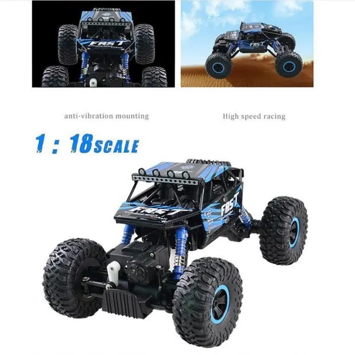 Véhicule télécommandé - RC - Monster Truck - 4 roues motrices - Rechargeable USB - 1/18-1