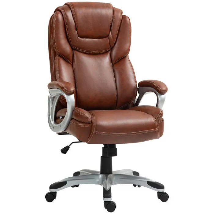 Chaise de bureau - HOMCOM - avec fonction bascule, dossier haut, roulettes pivotantes 360°, hauteur réglable - marron-0