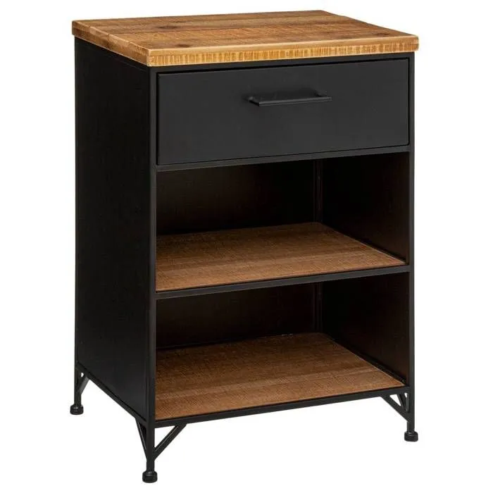 Table de Chevet - ATMOSPHERA - 1 Tiroir - 2 étagères - Métal noir - Bois - H 18 cm-0