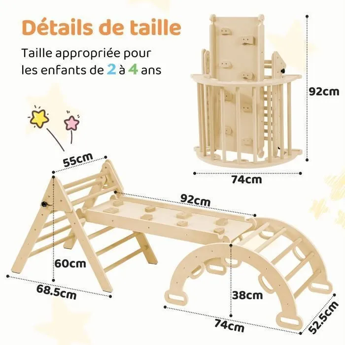 Triangle à Grimper - Montessori - Pliant - Bois Naturel - 2-3 Enfants - 24 mois à 12 ans-5