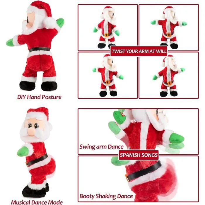 Père Noël twerking, Jouet de musique en Peluche, Père Noël électrique dansante chantant des chansons anglaises pour enfants-2