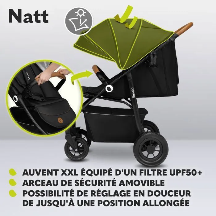 Poussette canne compacte LIONELO Natt - Jusqu'à 22 Kg - Légère & pliable - Roues gonflables - Noir-3
