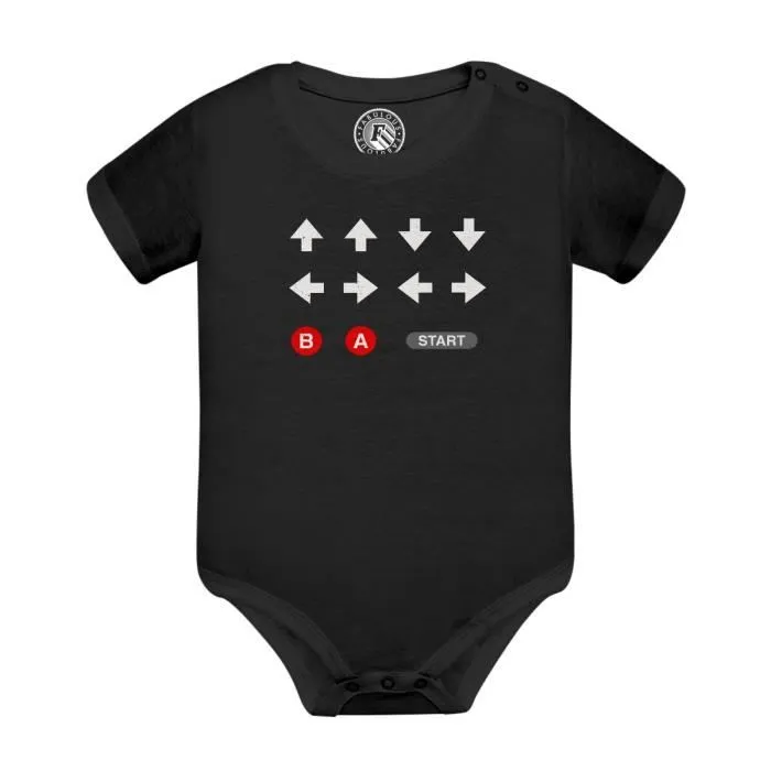Body Bébé Manche Courte Noir Code Triche Jeux Vidéo Retro Gaming Vintage-0