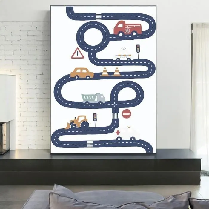 Affiche Décorative - Toile Route Voiture - 50x70cm - Décoration Murale Enfant - Cadeau Idéal - Mixte-0