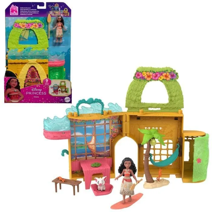 Disney Vaiana Histoires à empiler Coffret de maison de poupée avec une petite poupée Vaiana, 1 ami animal et 9 accessoires - MATTEL-0