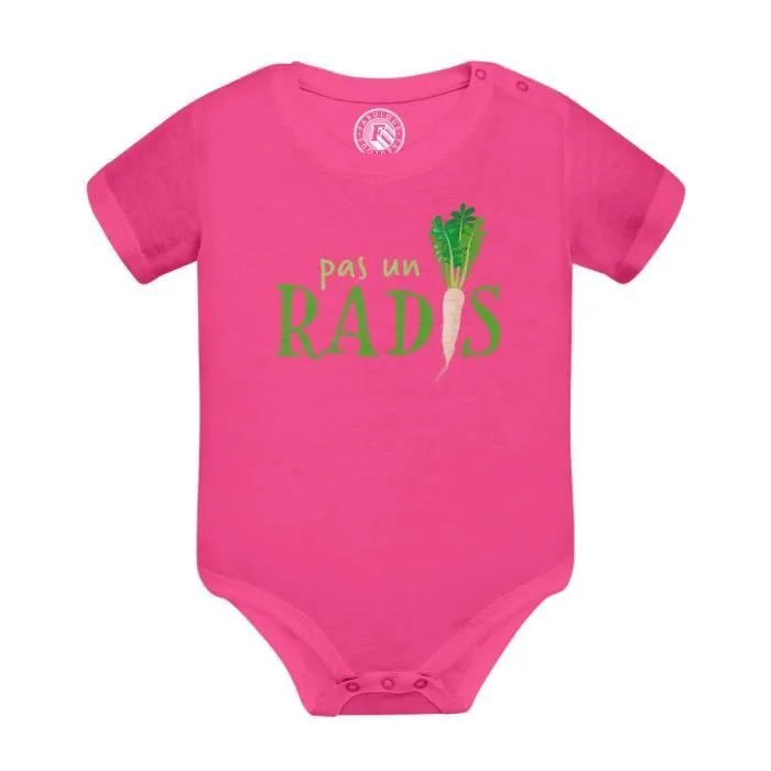 Body Bébé Manche Courte Rose Pas un Radis Humour Argent Légume Jardin-0