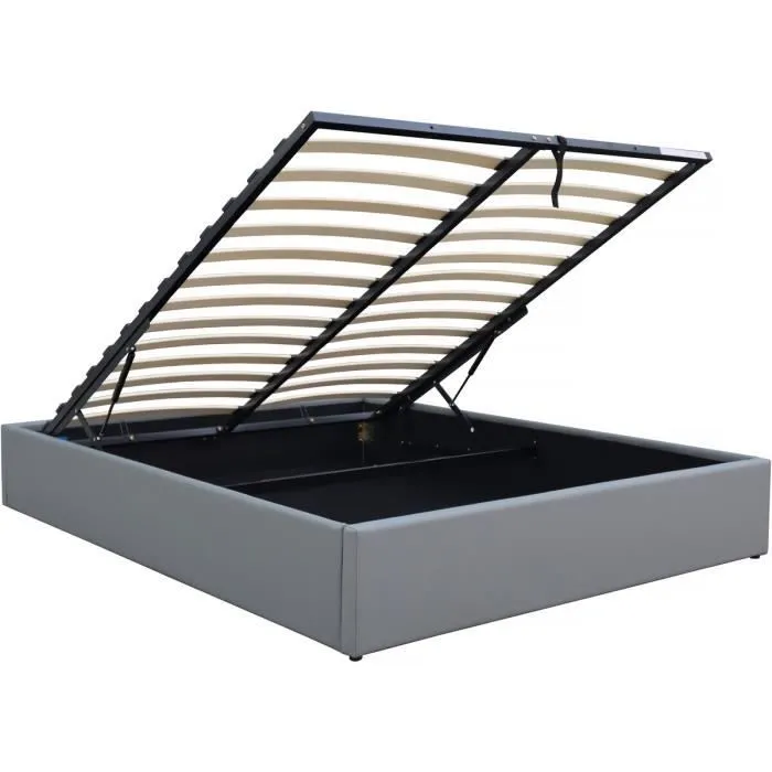 Lit double en PVC avec coffre "Ava" - 140 x 190 cm - Gris-3