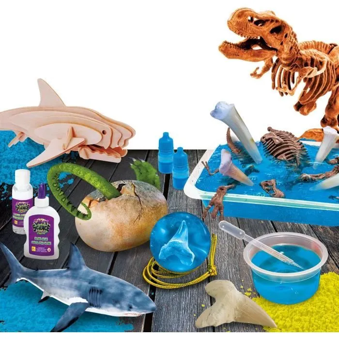 Kit scientifique - LISCIANI - Crazy Science - Requins & dinosaures - Slime et œufs à creuser - Prédateurs fascinants-1