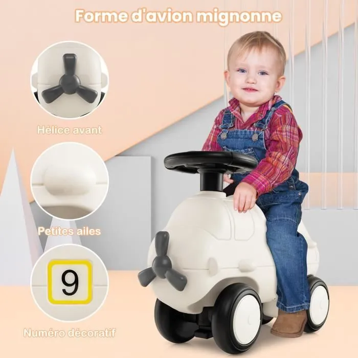 Porteur pour Enfants - COSTWAY - Forme d’Avion - Hélice - Direction à 120° - 4 Roues Entièrement Fermées-1