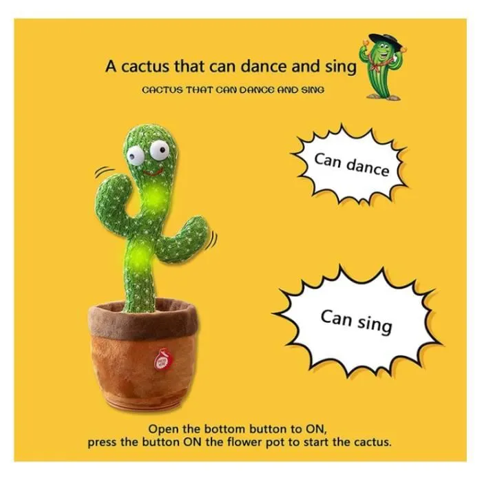 Cactus Dansant,Jouet Cactus Enfants Qui Peut Chanter et Danser,Répéter Le Toys Cactus Parlant,Cadeaux en Peluche Cactus pour bébé-1