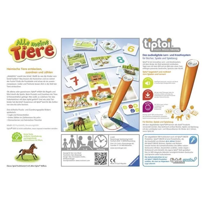 Ravensburger tiptoi Tous Mes Animaux /Lerne ludique Les Chiffres de 1 à 10 mithilfe heimischer Animaux - 00776-1