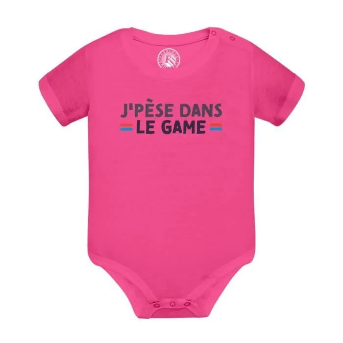 Body Bébé Manche Courte Rose J'pèse dans le Game Humour Rap Jeux-Vidéo-0