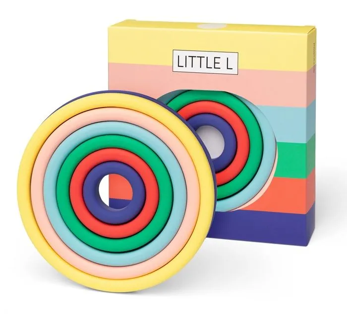 Jouets d'éveil - LITTLE L - Cercles colorés en silicone - 5 cercles et 1 socle - Jaune - 12 mois et plus-2