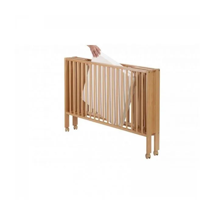 Lit bébé à barreaux pliable en hêtre massif naturel - Marque - Modèle - Dimensions 60x120 cm - Matelas inclus-2