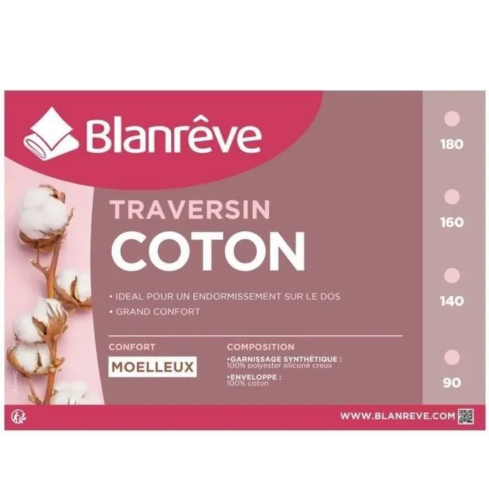 BLANREVE Traversin en coton - 160 cm - Blanc-0