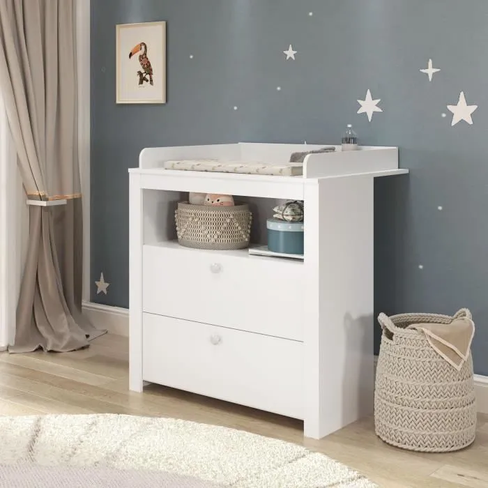 Chambre bébé Trio : Lit 70 x 140 cm + Commode à langer + Armoire OLIVIA - Blanc - TREND TEAM-6
