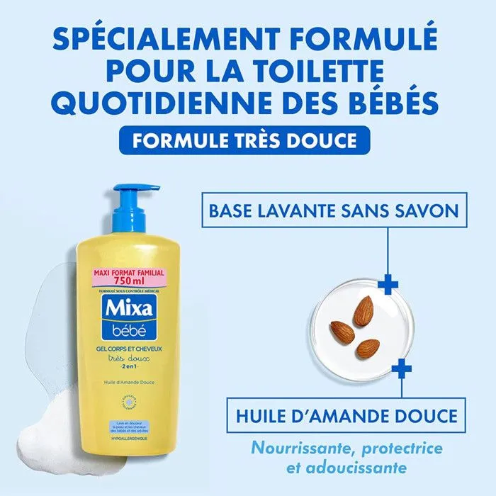 Lot de 6 - Mixa Bébé Gel très doux 2 en 1 corps et cheveux 750ml-3