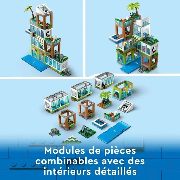 LEGO® City 60365 L’Immeuble d’Habitation, Maquette Modulaire avec Chambres, Magasin et Vélo-1