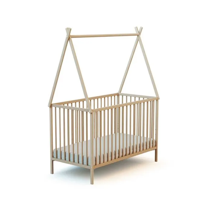 WEBABY - Lit tipi 60x120 en bois  Hêtre Brut --0